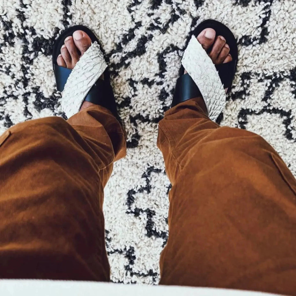 Pike Leather Sandal: Black + White