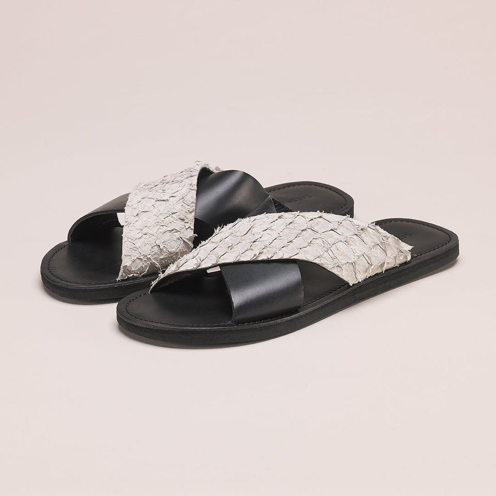 Pike Leather Sandal: Black + White