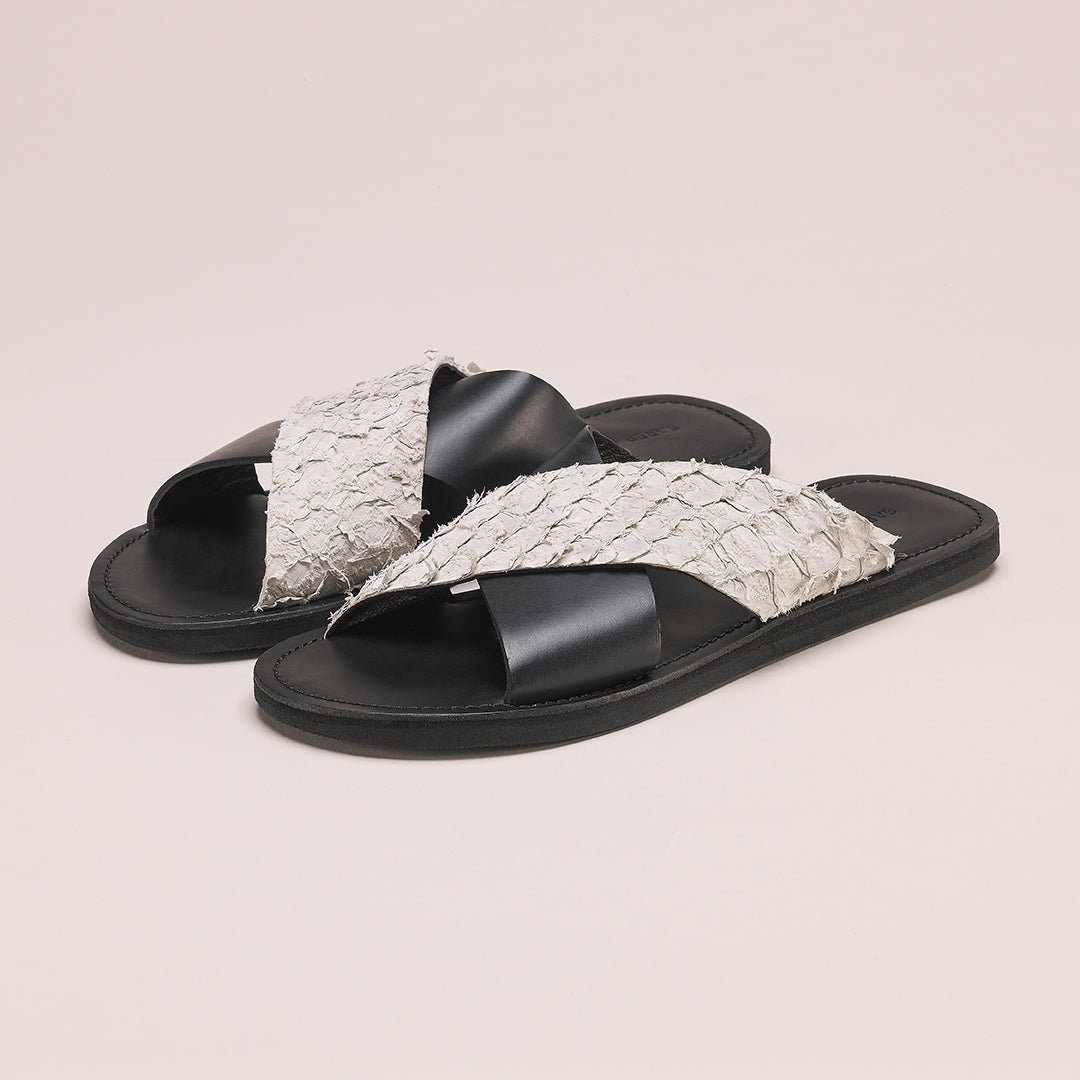 Pike Leather Sandal: Black + White