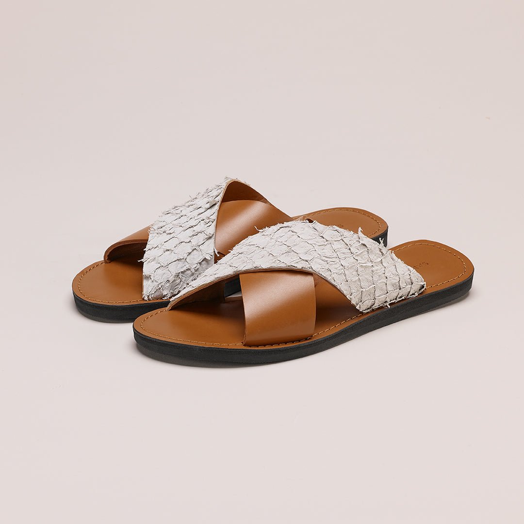 Pike Leather Sandal: Caramel + White