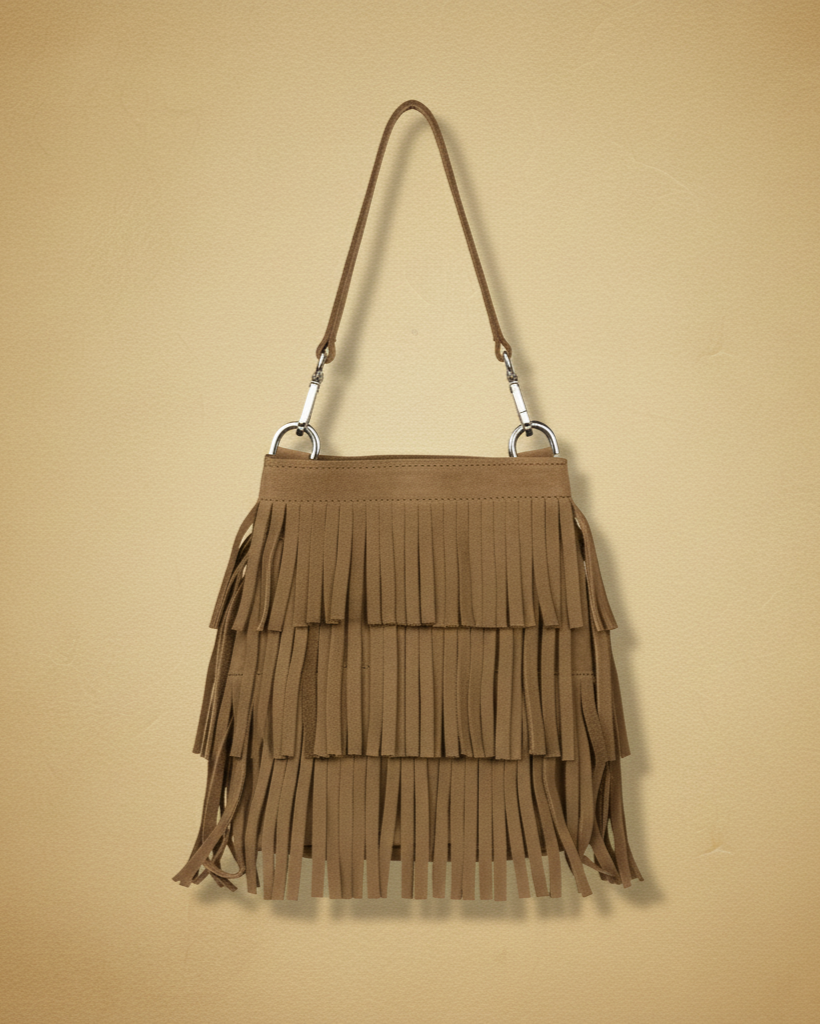 Fringe Bucket Suede Bag