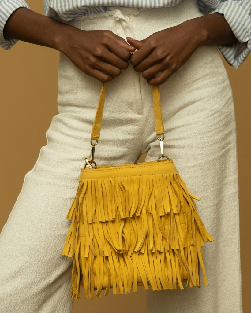 Fringe Bucket Suede Bag