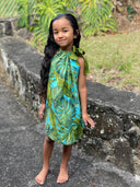 Coradorables GIRLS Monstera 21 Turquoise Signature Ribbon Dress