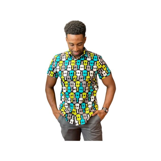 Cora Spearman Hawaii MENS UKULELE/PALAKA S/S "Kalani" Aloha Shirt