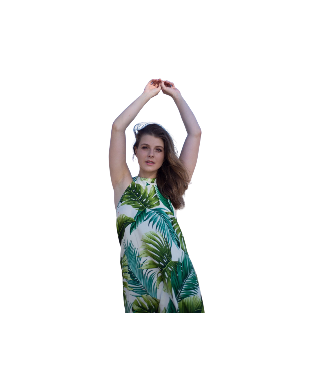 Cora Spearman Hawaii WOMENS Monstera 21 Ivory Halter Neck Sheath Dress