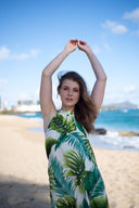 Cora Spearman Hawaii WOMENS Monstera 21 Ivory Halter Neck Sheath Dress