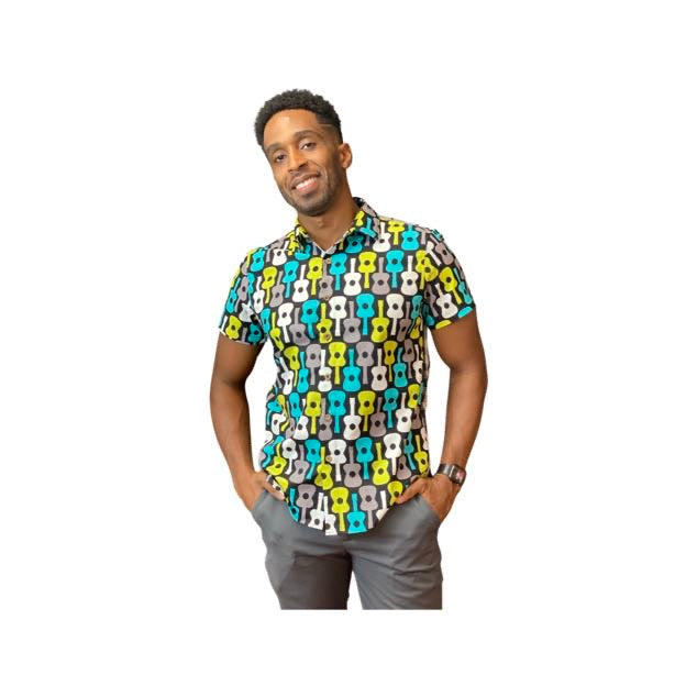 Cora Spearman Hawaii MENS UKULELE/PALAKA S/S "Kalani" Aloha Shirt