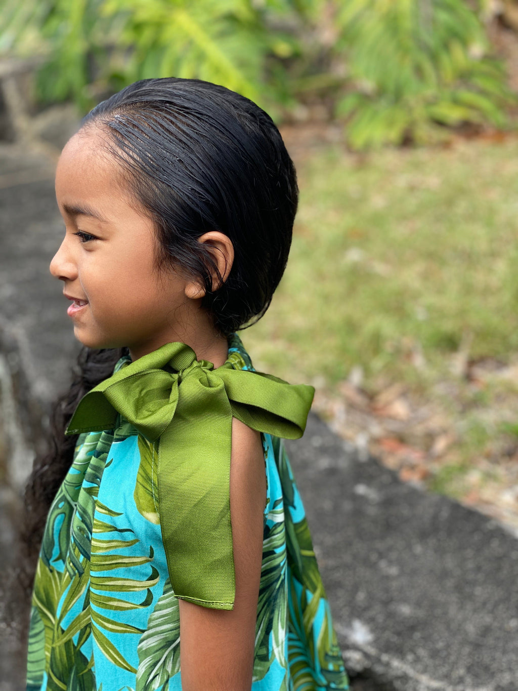 Coradorables GIRLS Monstera 21 Turquoise Signature Ribbon Dress