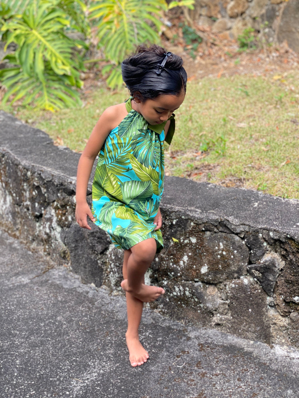 Coradorables GIRLS Monstera 21 Turquoise Signature Ribbon Dress