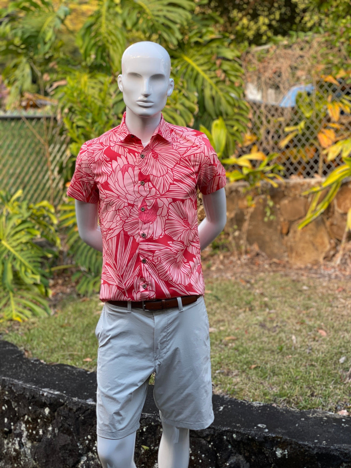 Cora Spearman Hawaii MENS Protea Watermelon S/S "Kalani" Aloha Shirt