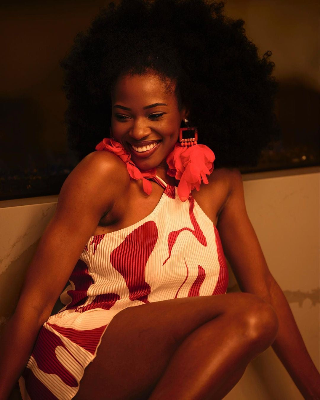 Nonso Square top flower petal earrings