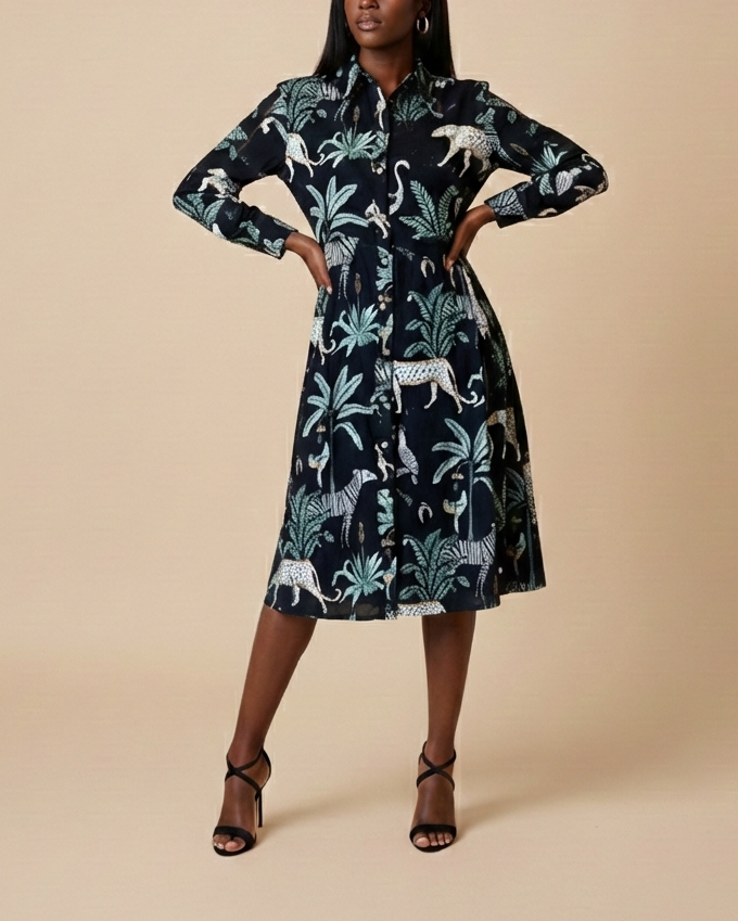 Kamy Animal Print Button Down Dress