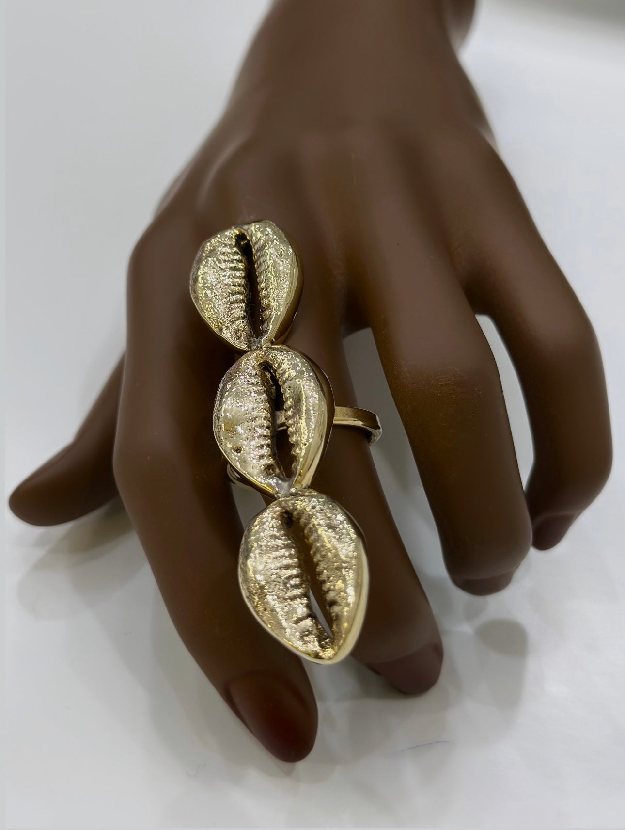 Kaure cowry Shell and brass statement ring