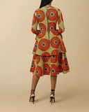 Kofi African Print Layered Flare Midi Dress