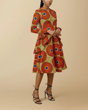 Kofi African Print Layered Flare Midi Dress