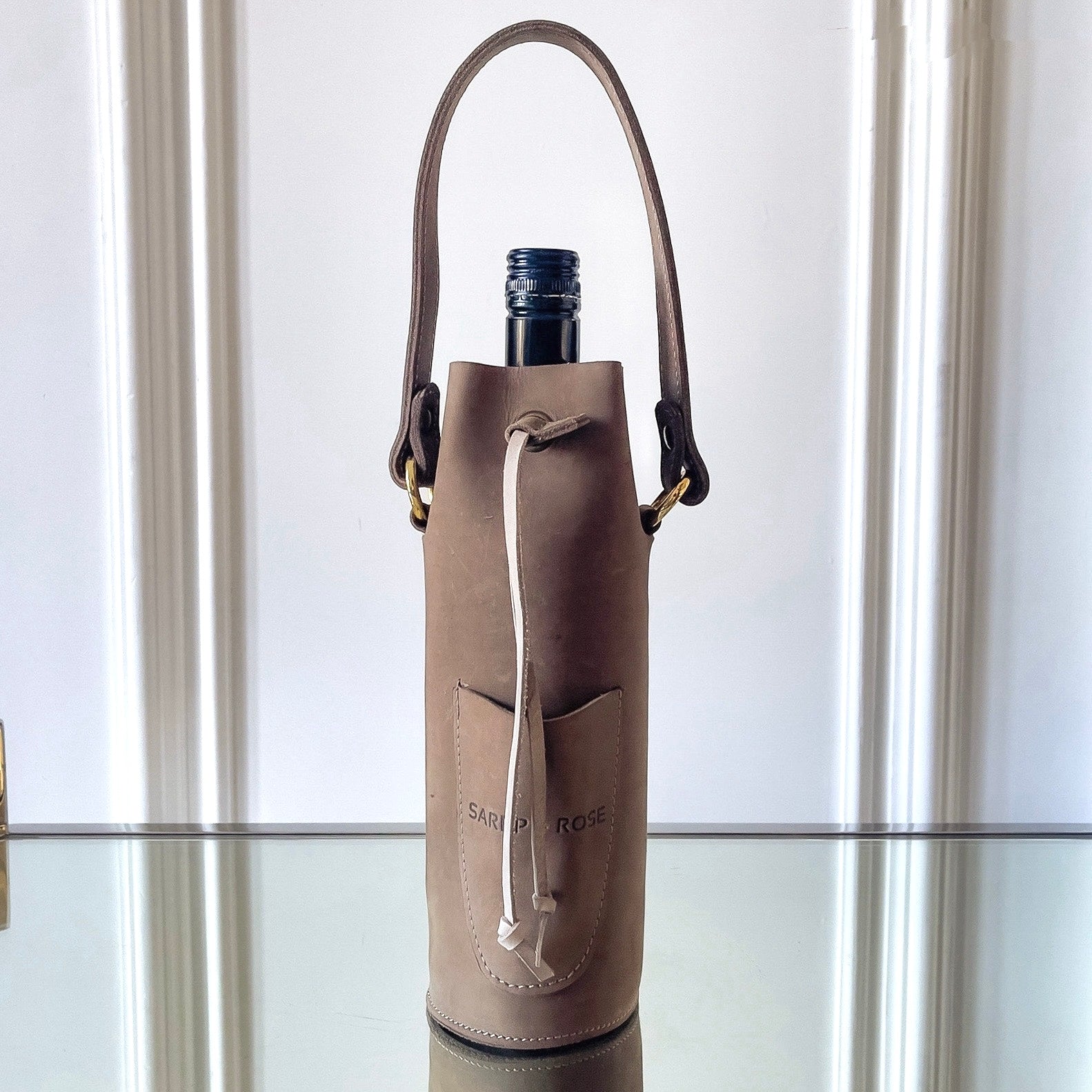Leather Bottle Tote with Pocket