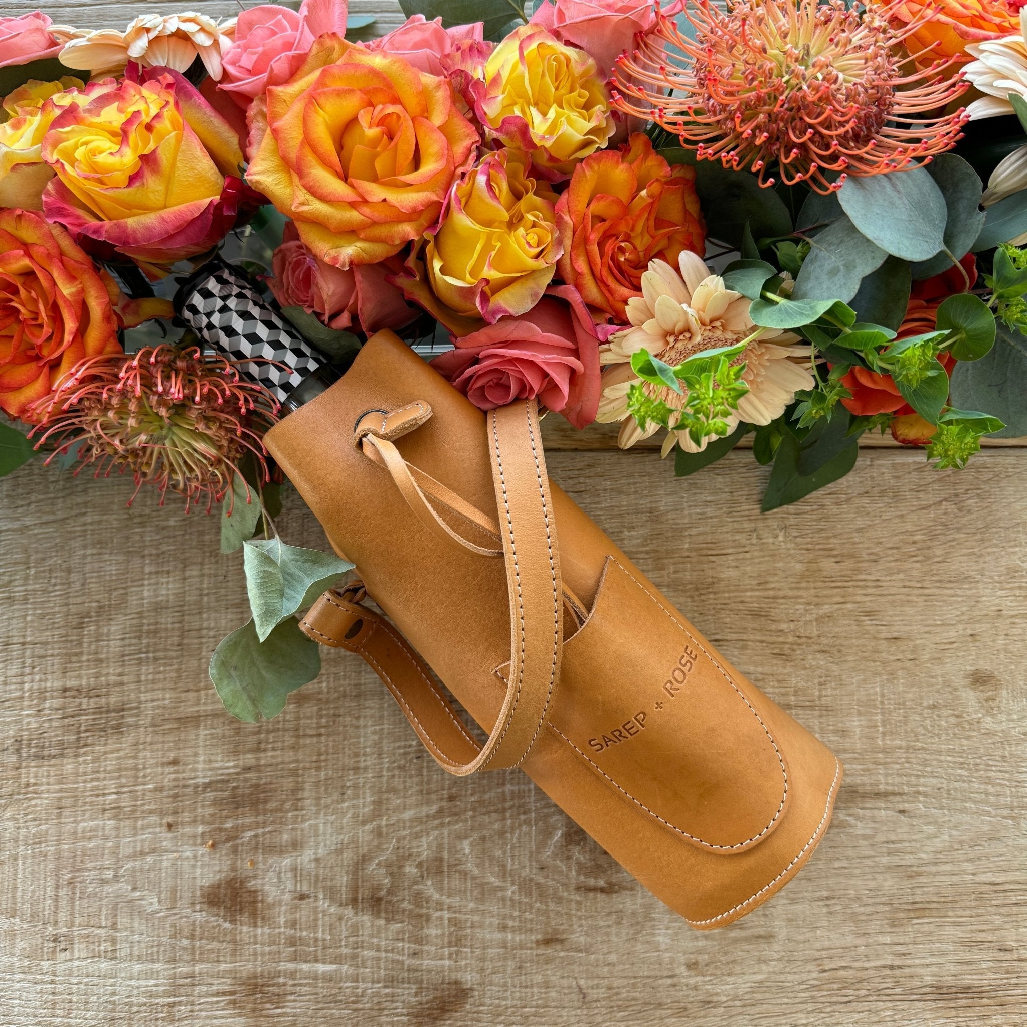 Leather Bottle Tote with Pocket