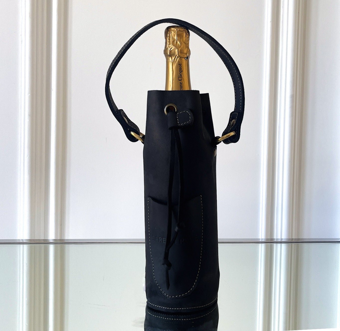 Leather Bottle Tote with Pocket