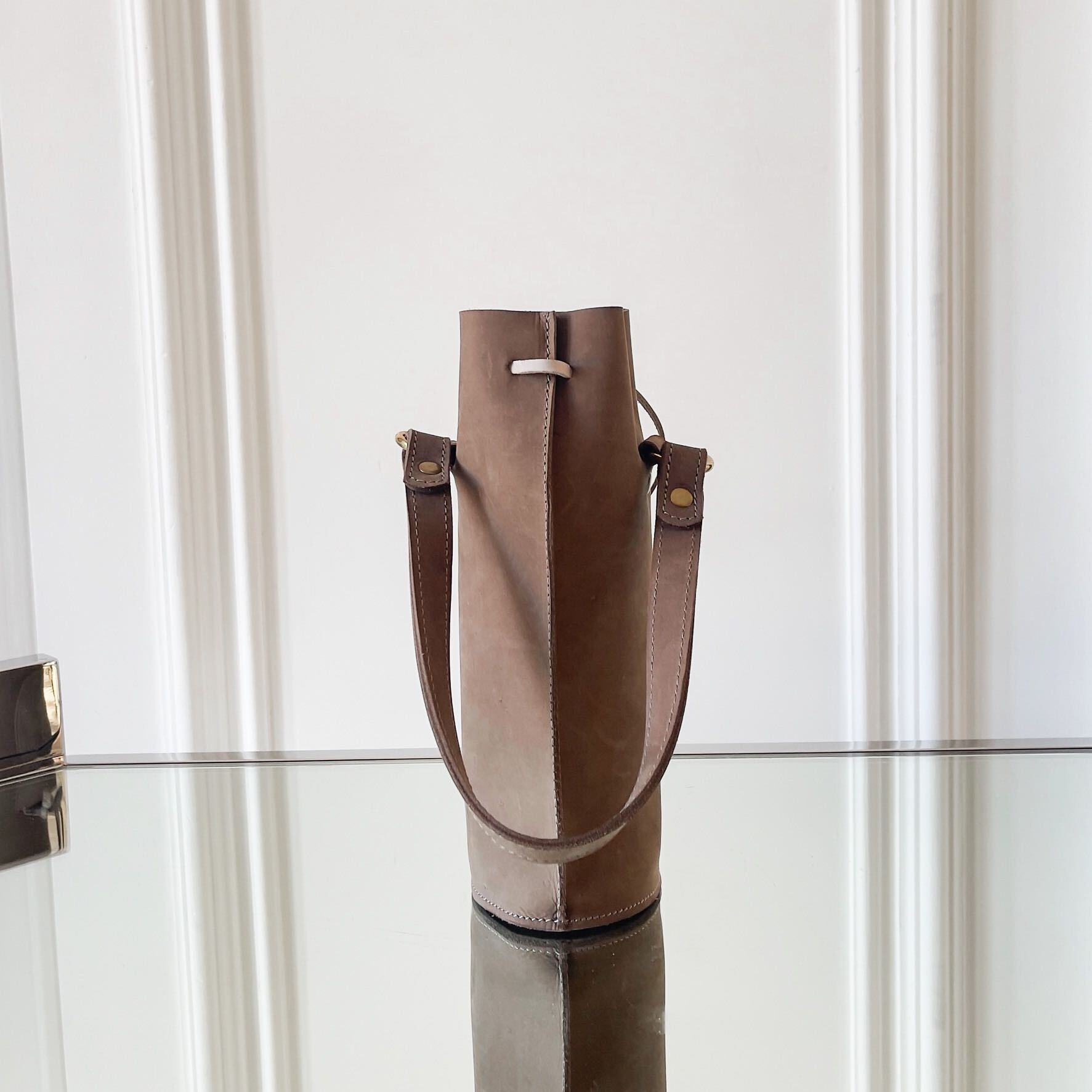 Leather Bottle Tote with Pocket