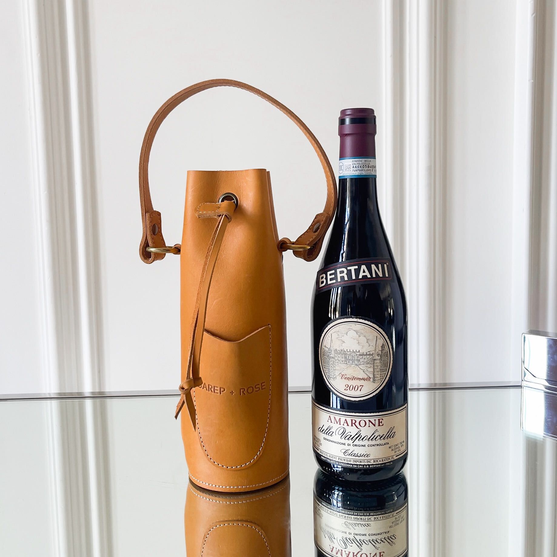 Leather Bottle Tote with Pocket