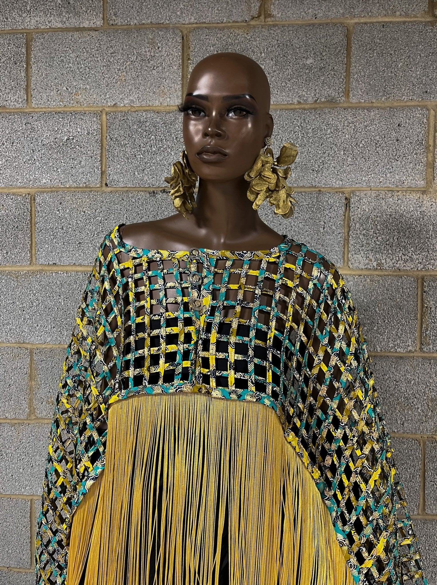 Makeda, Queen of Sheba Royal Fringe Cape/Cover-up- Gold