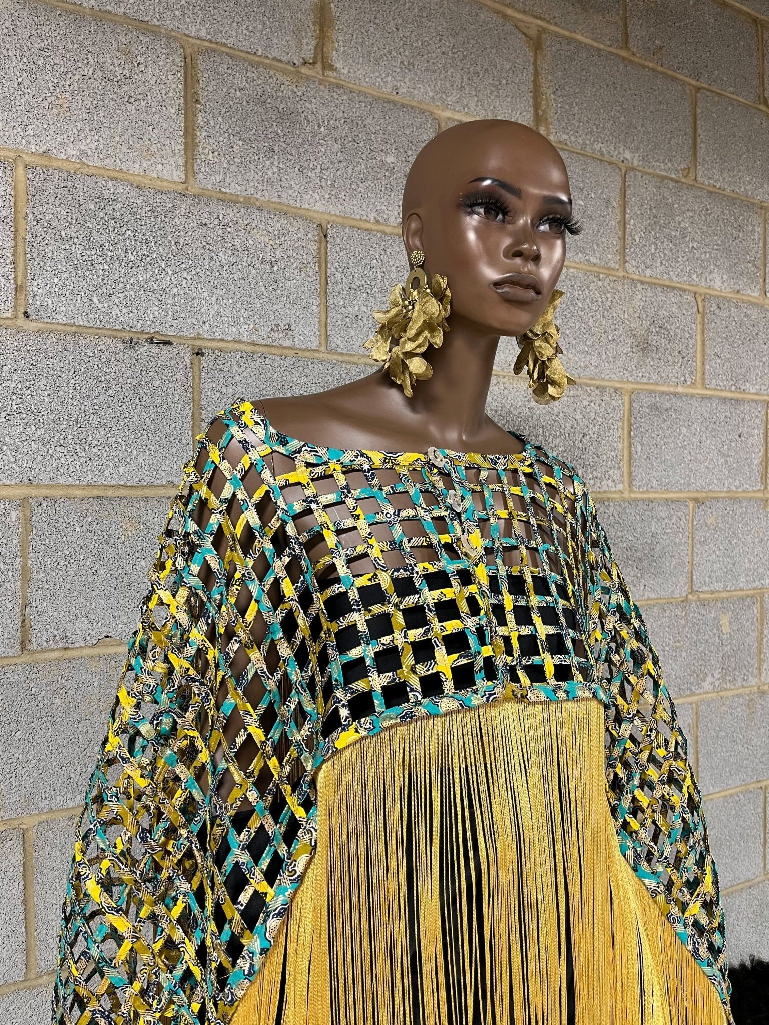Makeda, Queen of Sheba Royal Fringe Cape/Cover-up- Gold