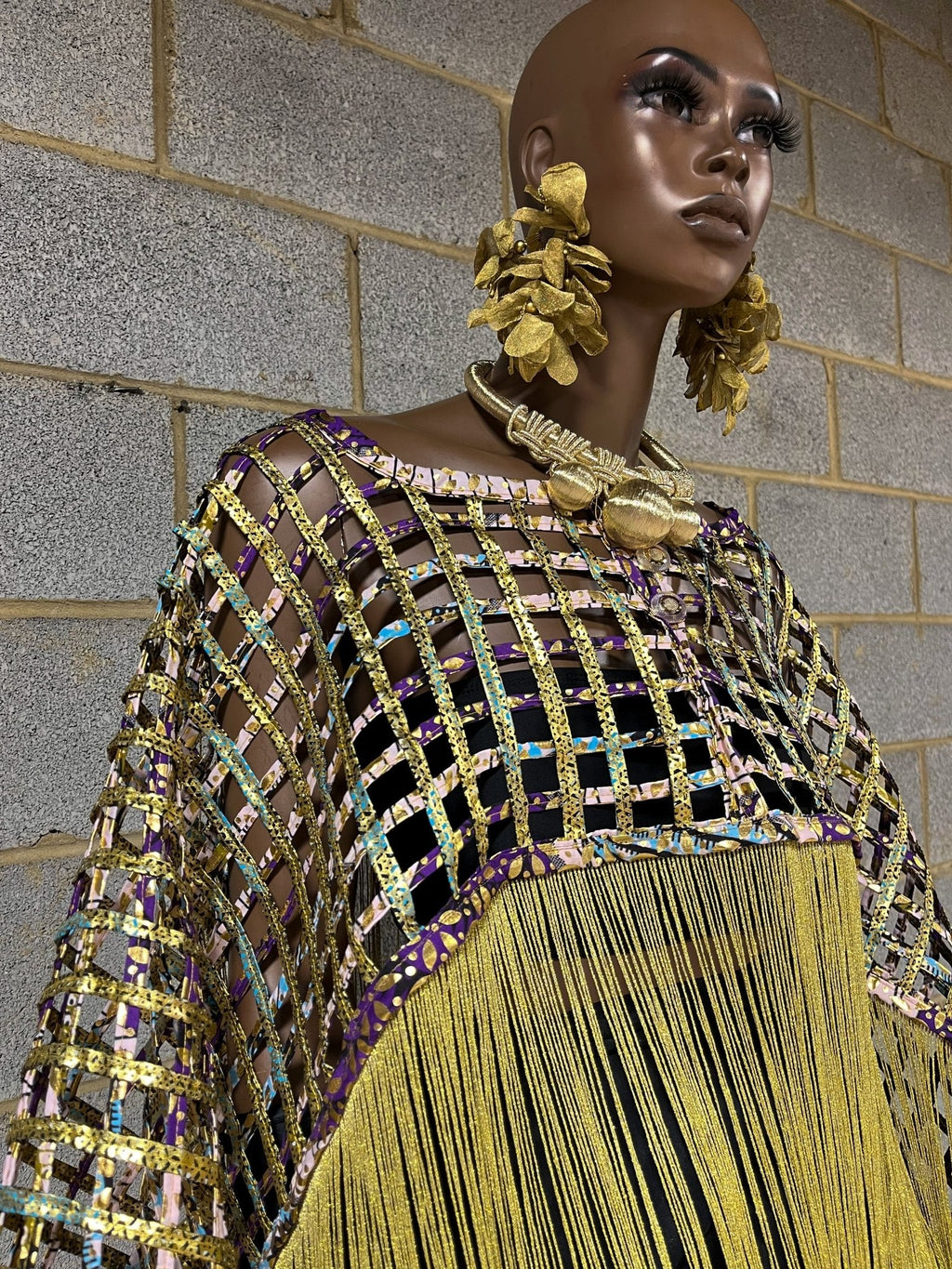 Makeda, Queen of Sheba Royal Fringe Cape/Cover-up- Gold