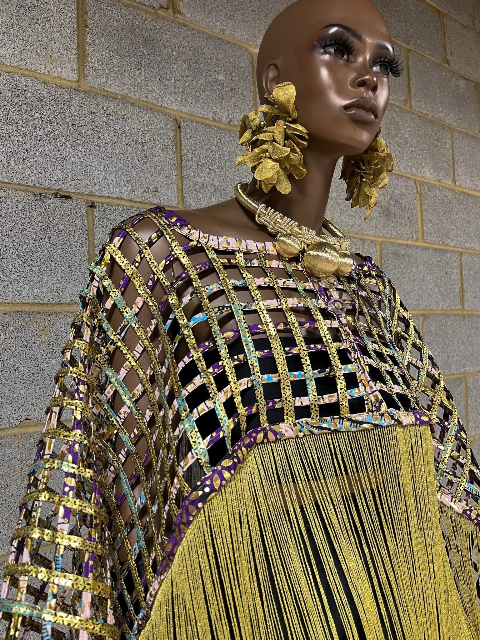 Makeda, Queen of Sheba Royal Fringe Cape/Cover-up- Gold