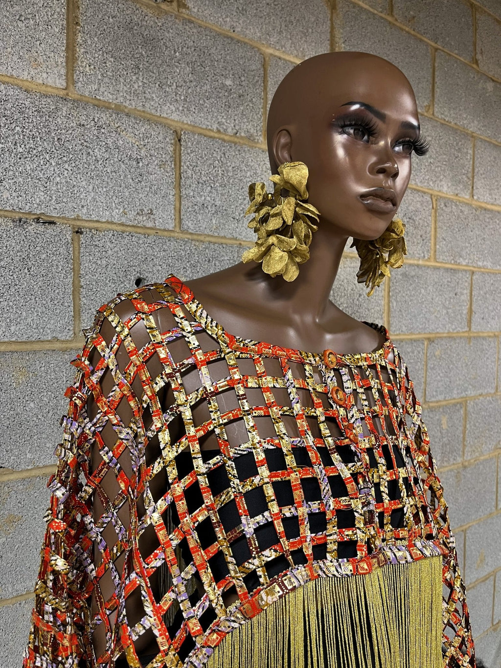 Makeda, Queen of Sheba Royal Fringe Cape/Cover-up- Gold