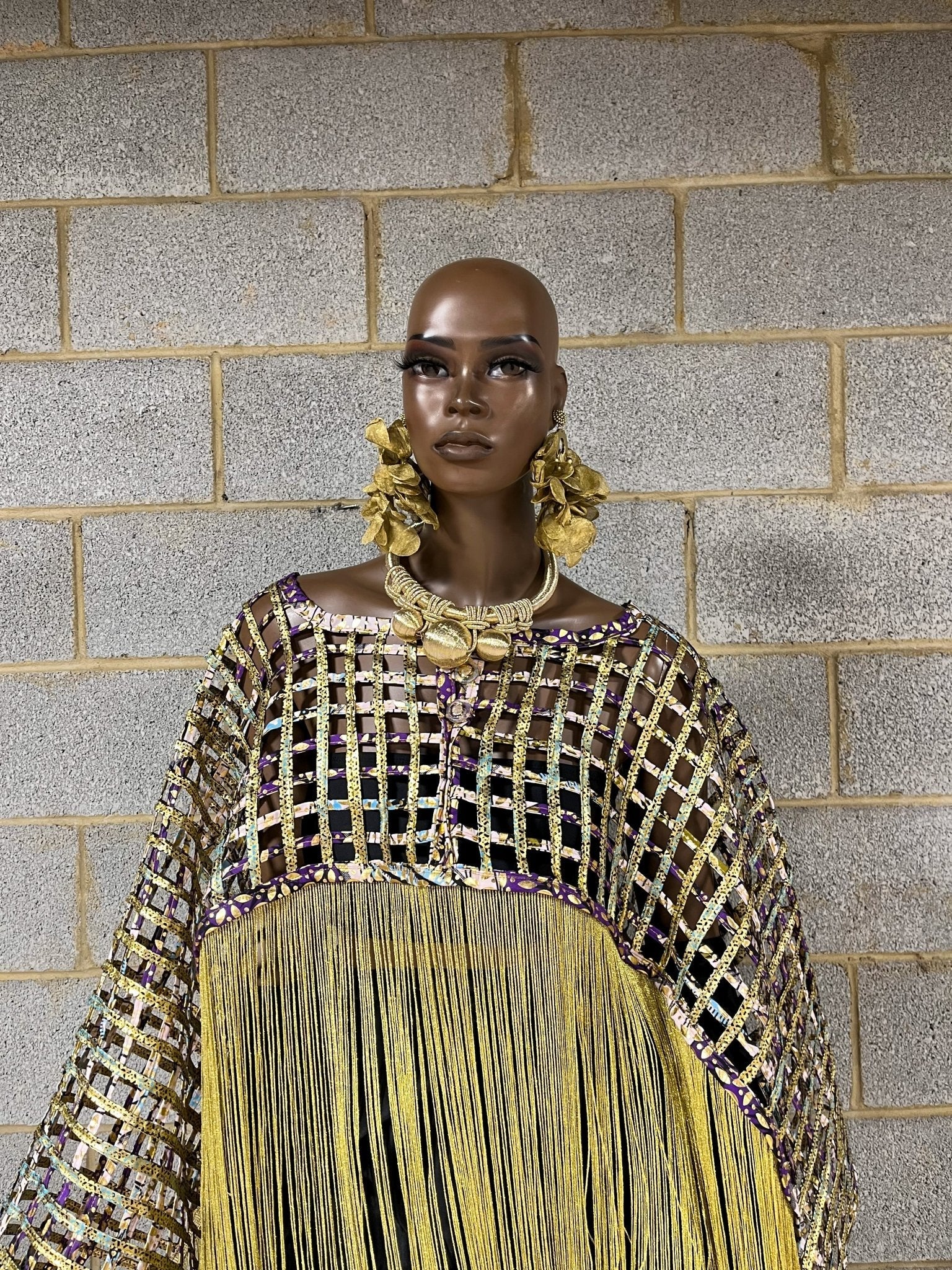 Makeda, Queen of Sheba Royal Fringe Cape/Cover-up- Gold