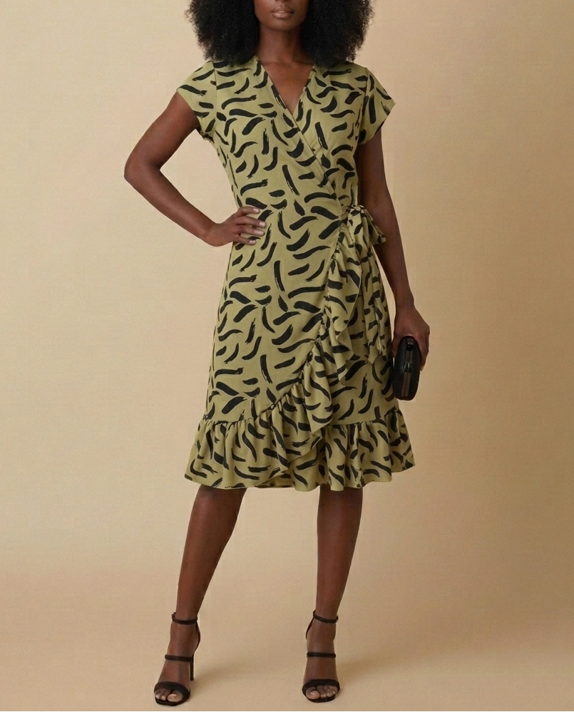 Nasinka Knee Length Printed Wrap Dress