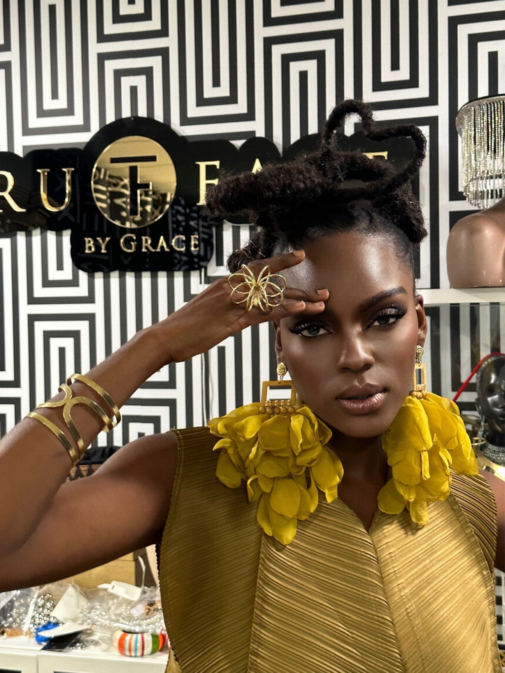 Nonso Square top flower petal earrings