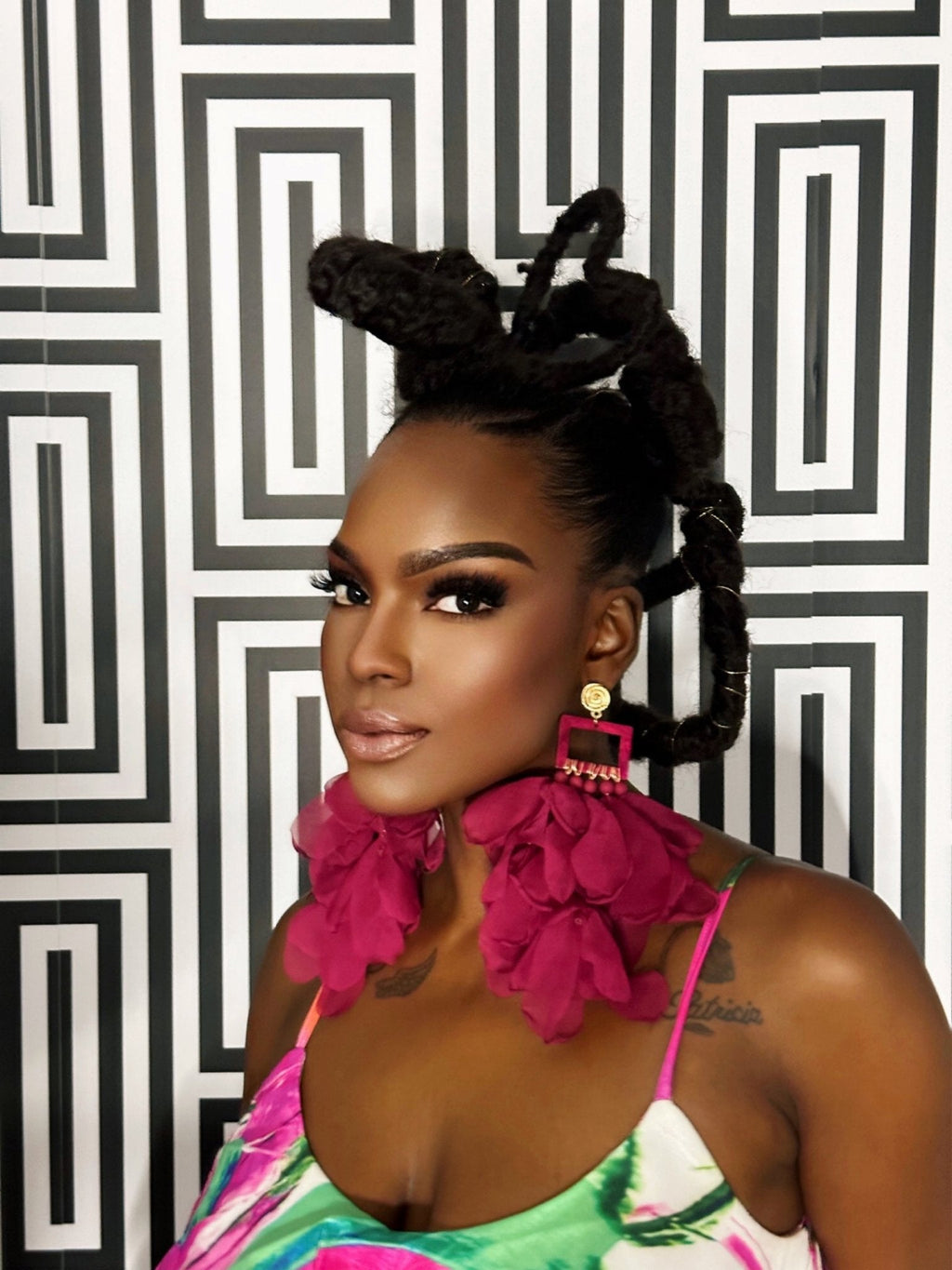 Nonso Square top flower petal earrings