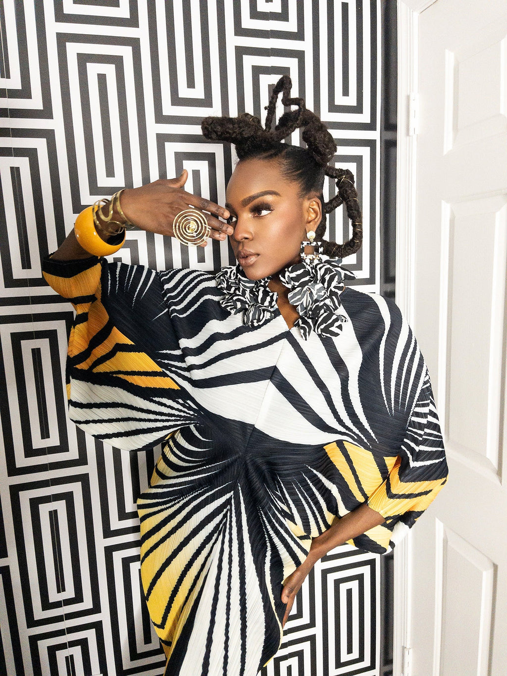 Nonso Square Top Flower Petal Earrings - Prints