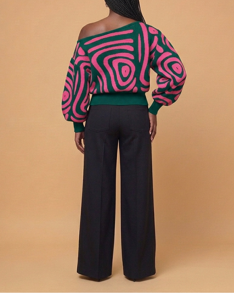 Swirl Print Off Shoulder Sweater