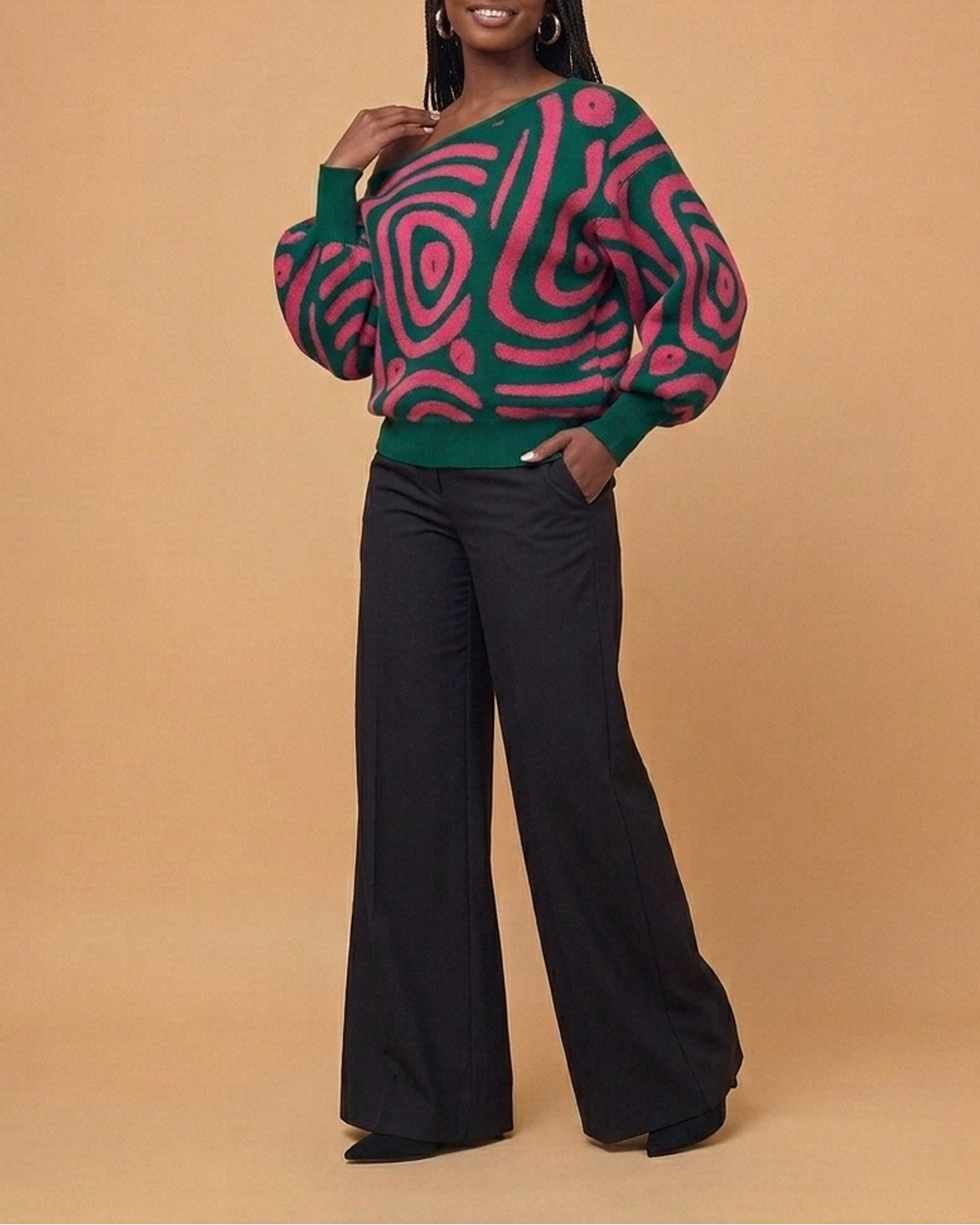 Swirl Print Off Shoulder Sweater