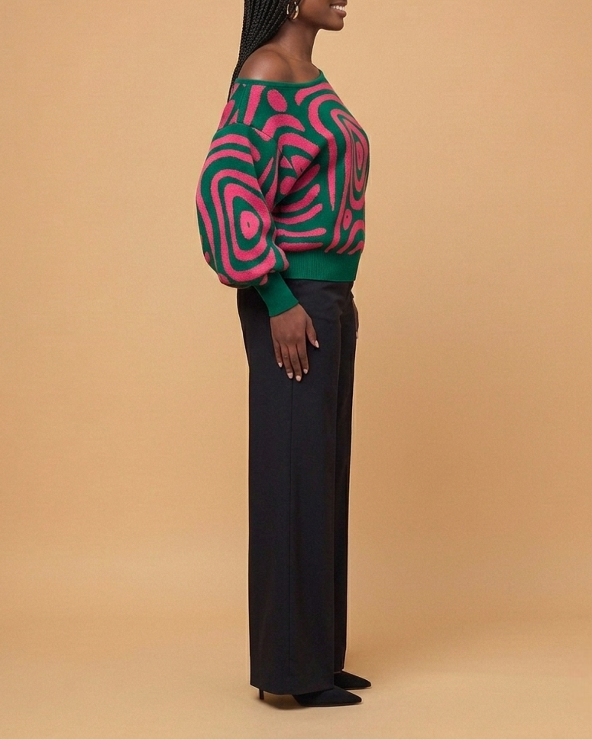 Swirl Print Off Shoulder Sweater