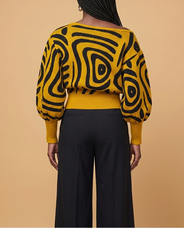 Swirl Print Off Shoulder Sweater