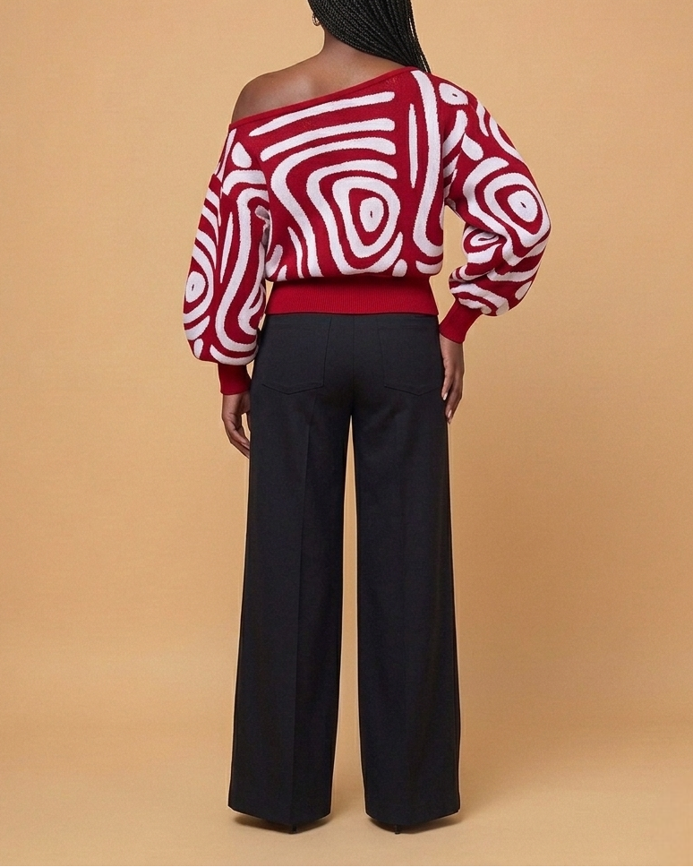 Swirl Print Off Shoulder Sweater