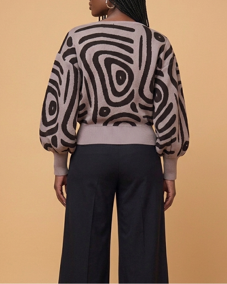 Swirl Print Off Shoulder Sweater