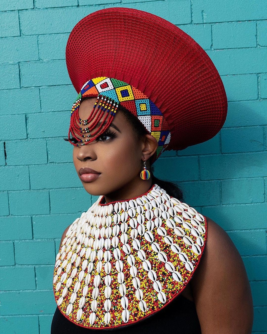 Red Beaded Zulu basket Hat