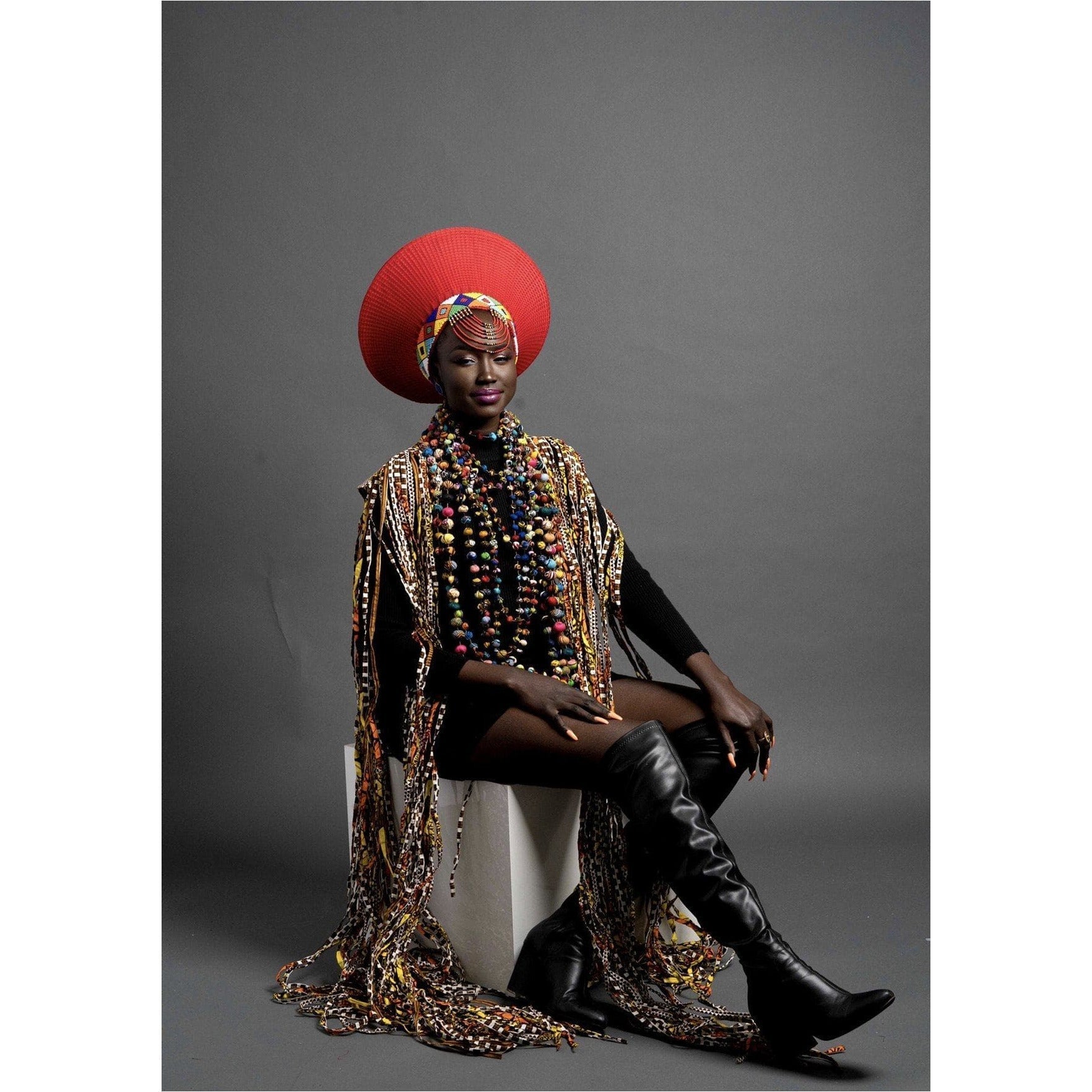 Red Beaded Zulu basket Hat