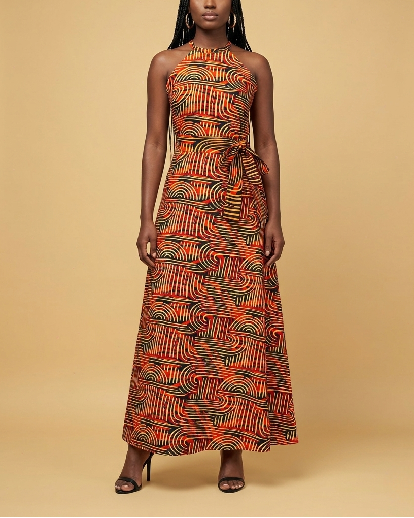 African Print Halter Maxi Dress