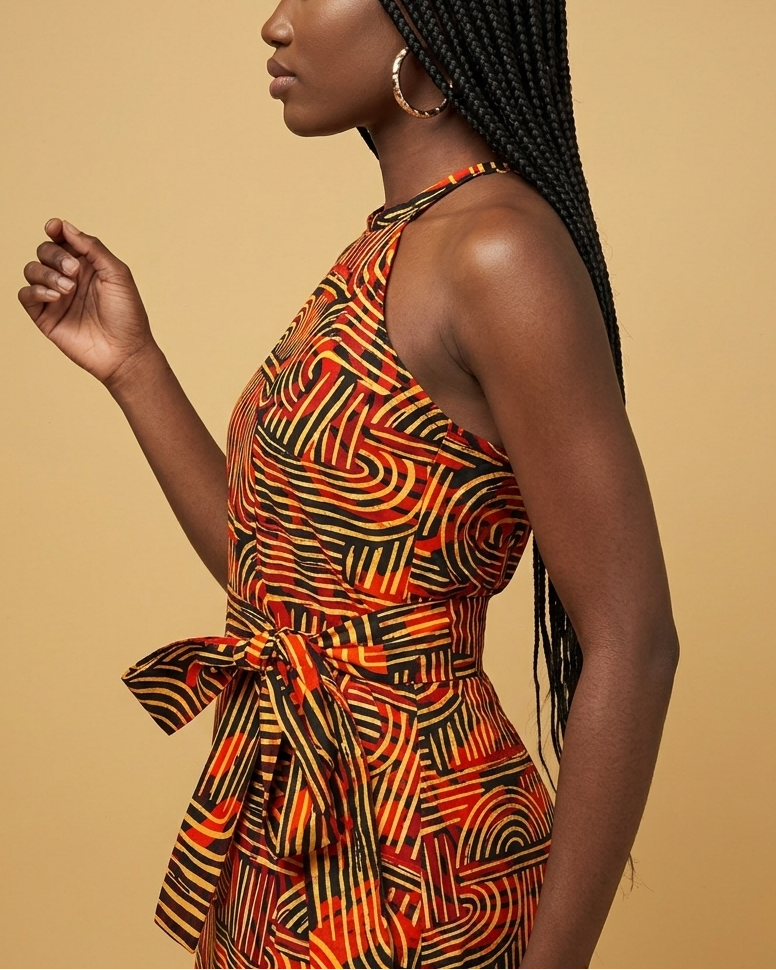African Print Halter Maxi Dress