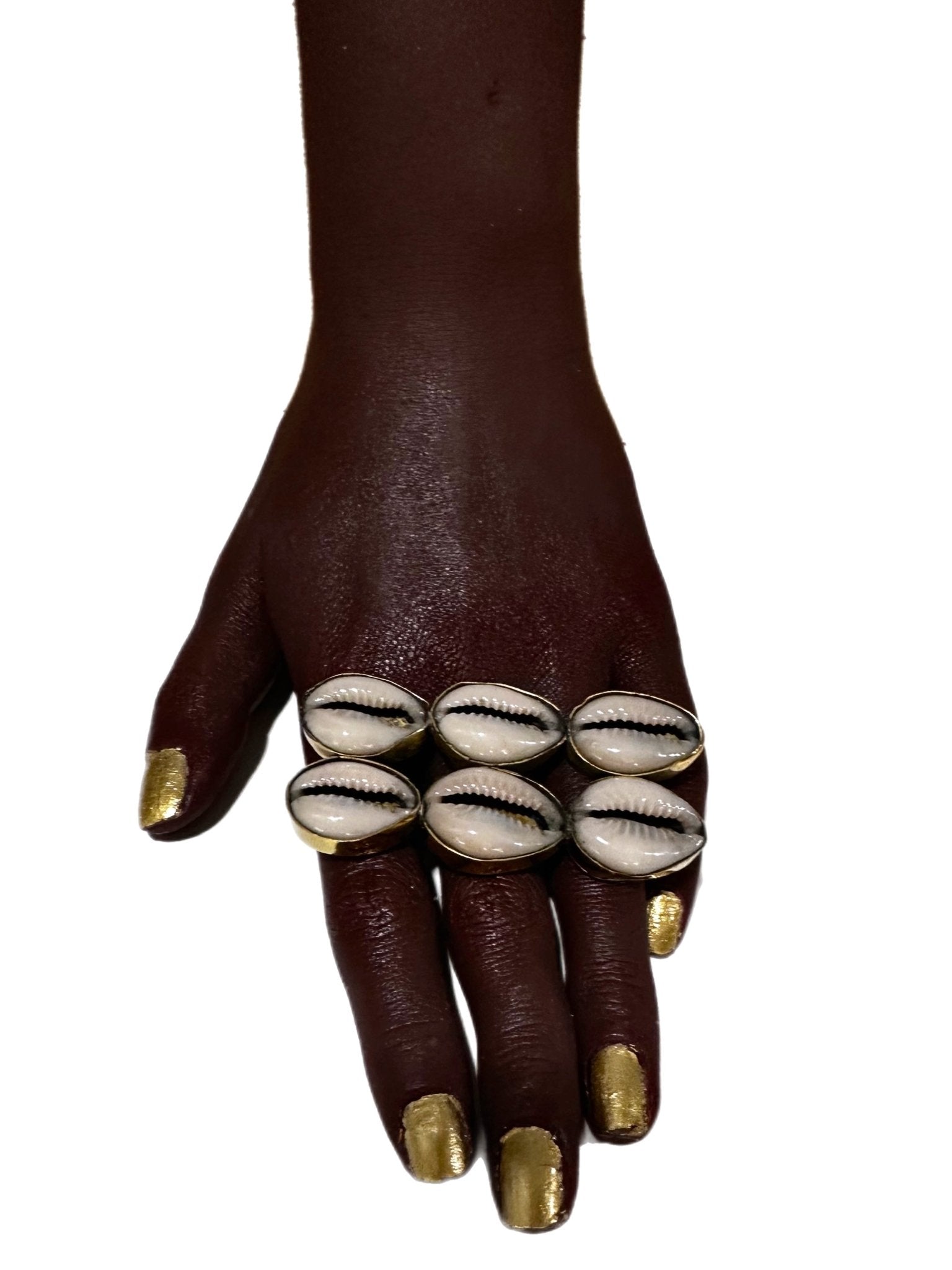 Kaure cowry Shell and brass statement ring