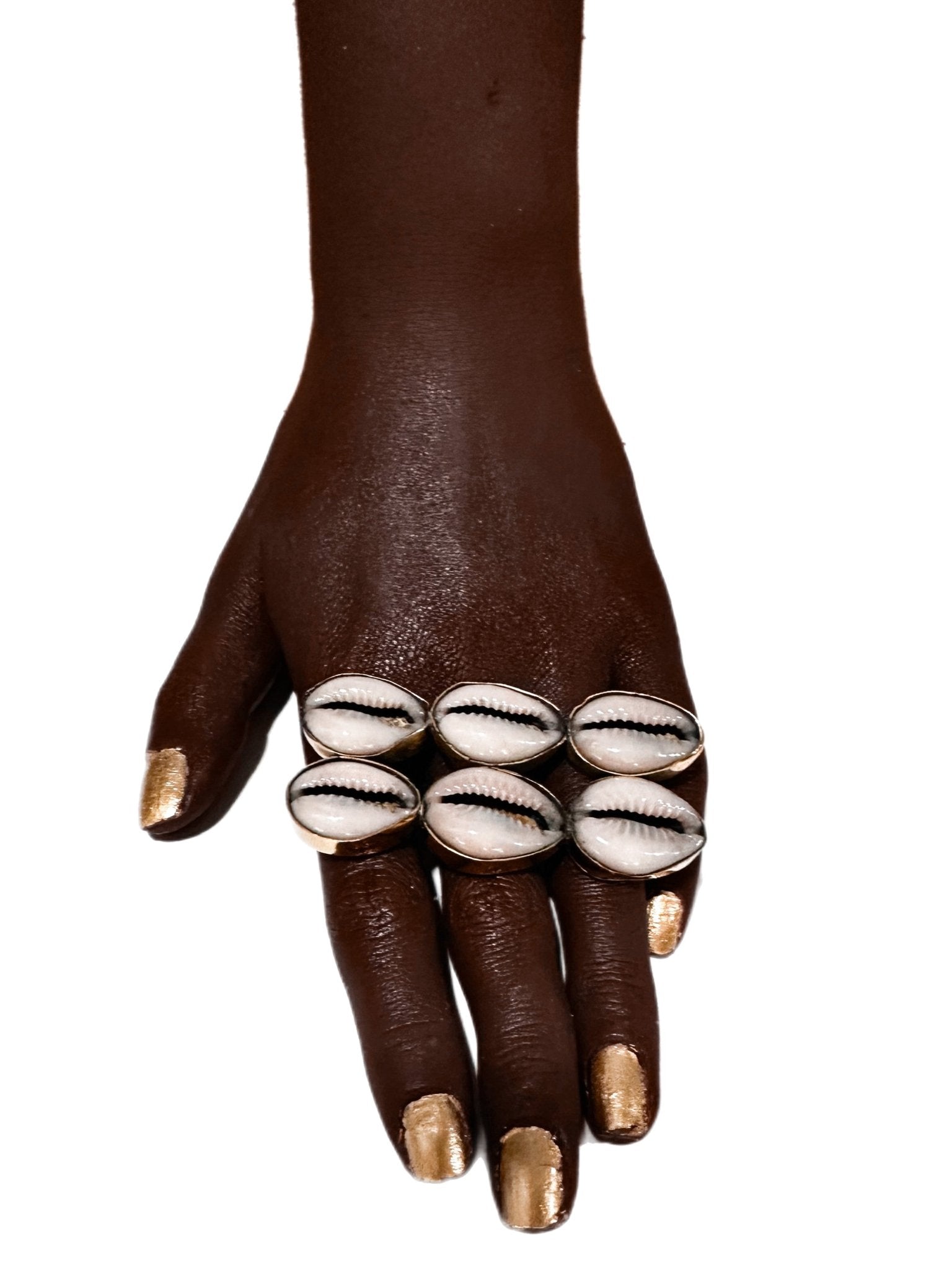 Kaure cowry Shell and brass statement ring