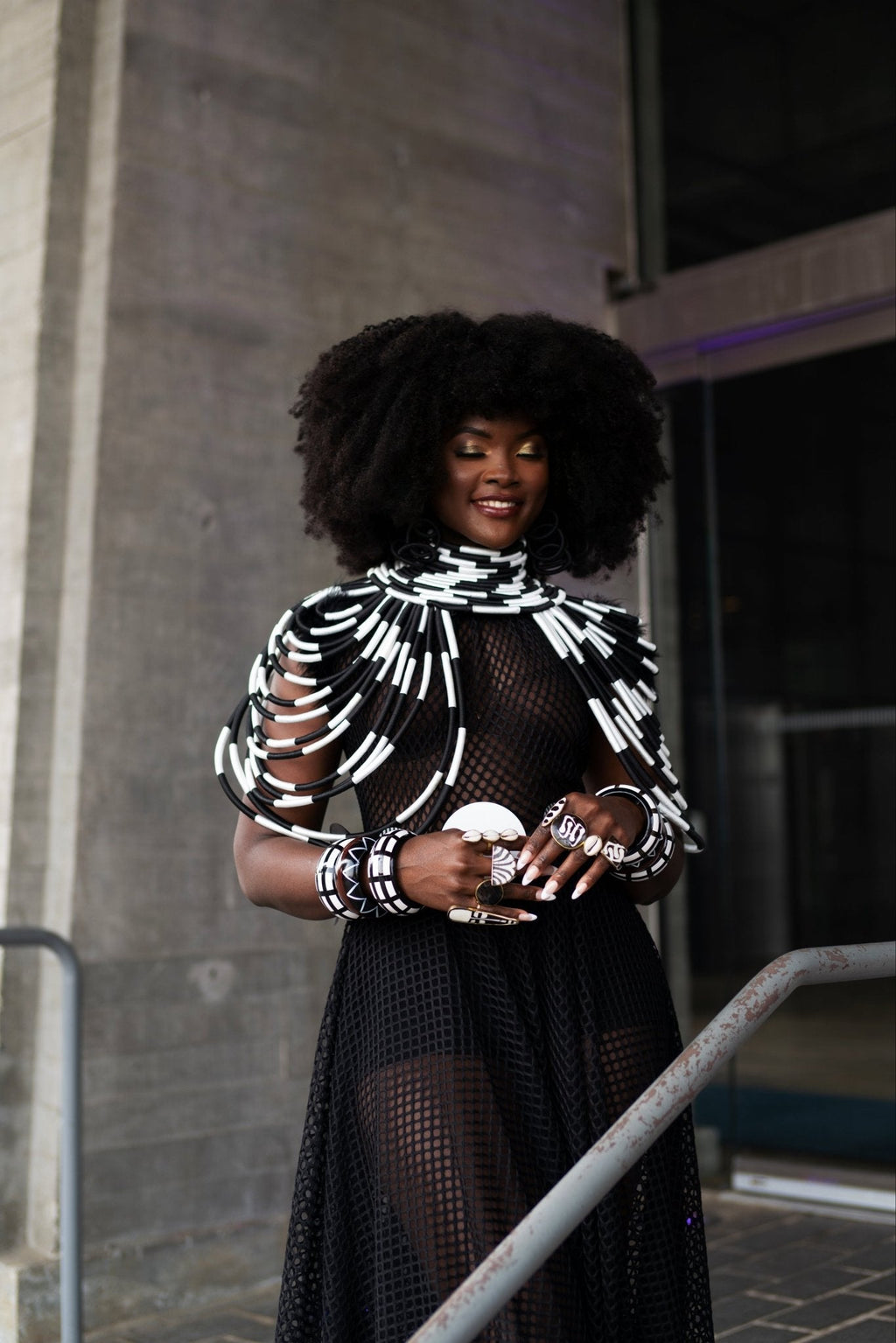 Ubuntu Goddess two shoulder Necklace - black and white