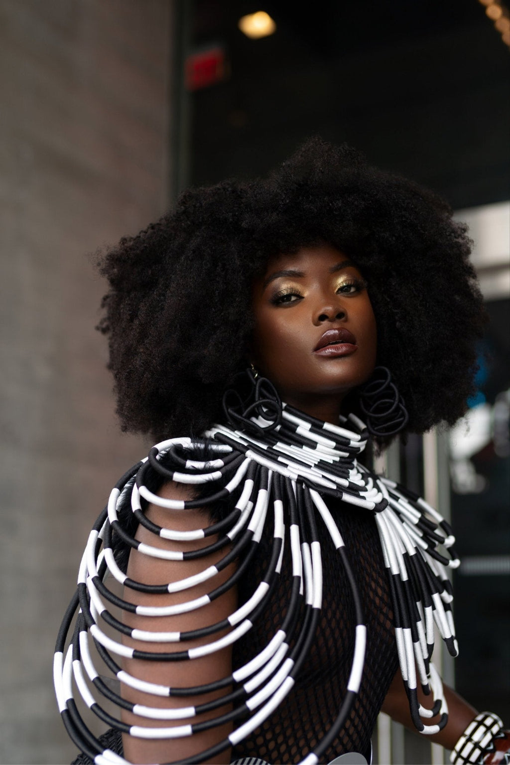 Ubuntu Goddess two shoulder Necklace - black and white