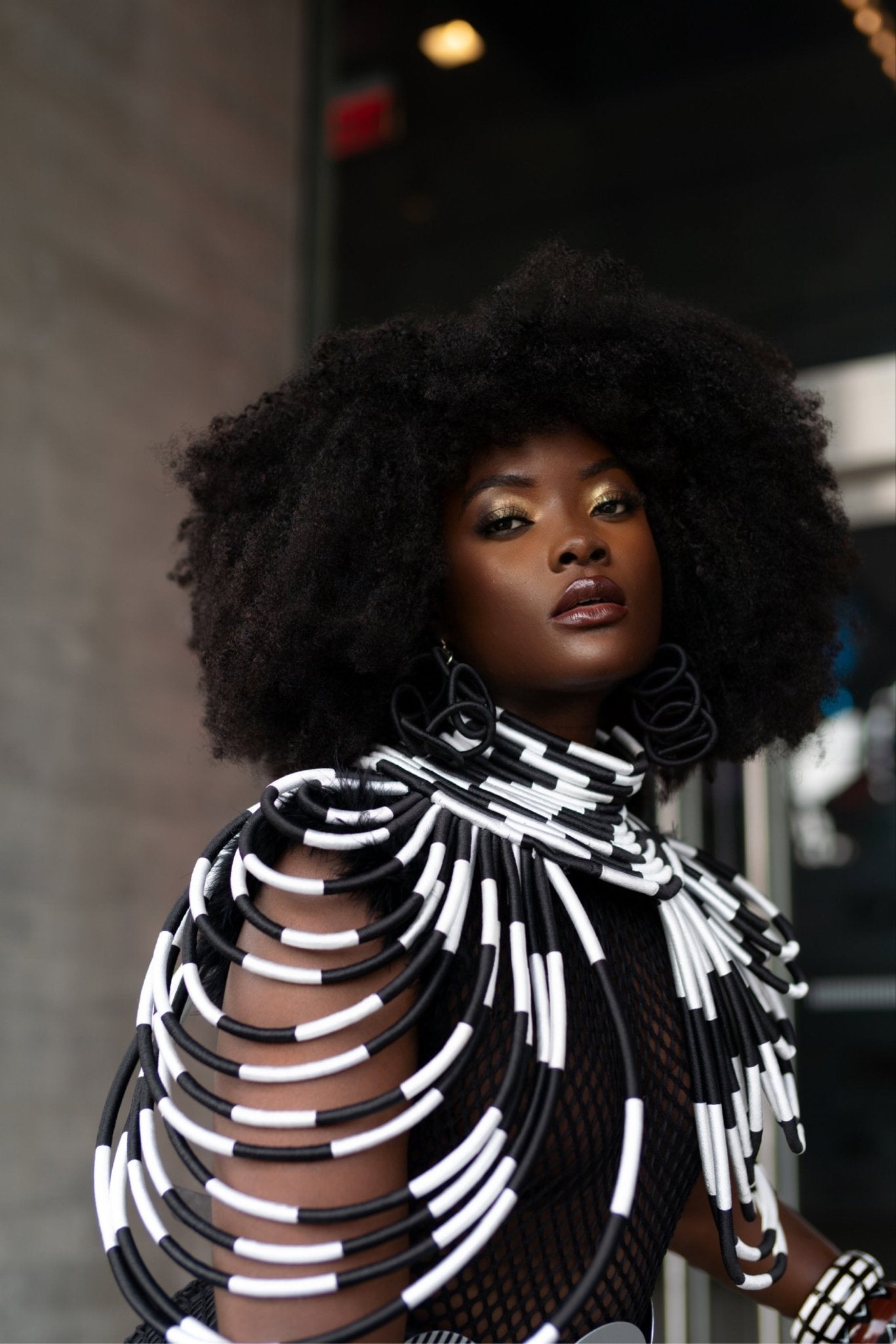 Ubuntu Goddess two shoulder Necklace - black and white